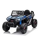 TOBBI 12V Kids Ride on Car, Electric Off-Road UTV Truck with Forward and Reverse Functions, Double Open Doors, Safety Belt, Horn, Music, and Lights for Kids Aged 3-5 Years (Blue)