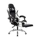 Neo Leather Gaming Racing Chair Footrest, Headrest and Lumbar Massage, Height Adjustable with Swivel Seat for Home/Office (White)