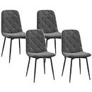 HOMCOM Dining Chairs Set of 4, Upholstered Kitchen Chair with Metal Legs, Mid Century Modern Dining Room Chairs for Kitchen, Grey
