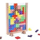 Russian Blocks Puzzle Brain Teasers Toy, Intelligence Colorful 3D Plastic Blocks Game with Vertical Wooden Frame Game Board, Tangram Educational Montessori Toys Kids Age 4-8 Years Old