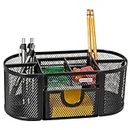 Rolodex® Mesh Oval Pencil Cup And Organizer, 3 7/8"H x 4 1/2"W x 9 5/16"D, Black