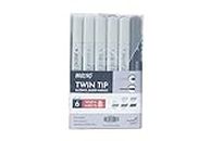 BRUSTRO Twin Tip Alcohol Based Marker Set of 6 - Warm Greys Set B in Crossline PP See Through Box