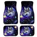 Biyejit Galaxy Wolf Car Floor Mats Carpet for Sedan SUV Truck Universal-fit Front & Rear Seat Rug 4pc All Weather Liners Protection Heavy-Duty