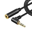 3.5mm Headphone Extension Cable, CableCreation 1.8M Right Angle 3.5mm Male to Female Audio Stereo Cable with Silver-Plating Copper Compatible with iPhones, iPad, Sony Beats, PS4 Headset, Black/ 6Feet