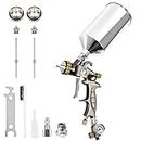 BEETRO HVLP Air Spray Gun, 1000ml Capacity 14.5CFM 30-43psi 1.4mm/1.8mm Nozzles Stainless Steel with Type 2 Adapter Air Control Valve and Filter Professional Gravity Feed Sprayer Automotive