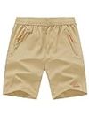 TBMPOY Men's 7'' Running Hiking Shorts Quick Dry Athletic Gym Outdoor Sports Short Zipper Pockets, A24-light Khaki, Large