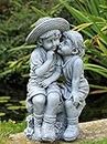 HH Home Hut Garden Ornament Boy & Girl Loving Kissing Cherub Statue Decor Beige Grey Large