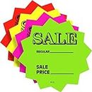 100 3" Sale Price Signs Fluorescent Neon Die Cut Solar Star Burst Retail Cards 25 Each Color, 1 Pack