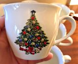 Christmas Tree Coffee Tea Beverage Cups Gold Trim Action Industries Lot of 8