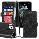 iCoverCase for iPhone 11 Pro Max Wallet Case with Wrist Strap, [RFID Blocking] PU Leather Kickstand Shockproof Case with Credit Card Holder Magnetic Flip Folio Cover Case (Black)