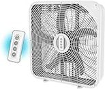 Aspen 20 Inch Box Fan with Remote Control, 3 High Performance Speeds, and Over 2000CFM Superior Airflow - High Performance, Light Weight, and Cord Storage Designed for Homes, Living Rooms, and more