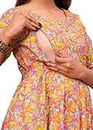 Women's Pure Cotton All Over Printed Kurti Gown Feeding Dress Maternity Gown Feeding Nighty Kurti (Large, New Multi)