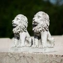 NUEVO Par de Piedra Efecto Jardín Leones Adornos Estatuas Esculturas Decoración Exterior
