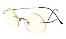 Eyekepper Titanium Rimless Round Yellow Tinted Lenses Computer Glasses Circle Eyeglasses (Gunmetal, 1.25)