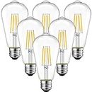ANWIO 4W Ampoule Filament LED E27 ST64, 470Lm Equivalent à Ampoule Incandescente 40W, Lampe Rétro Edison de Verre Transparent, 2700K Blanc Chaud (Blanc partiel), Non-dimmable, Lot de 6