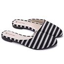 FRANINO PARIS Womens & Girls White Strip Embellished Mules with Bows Flats| Amazing Style Sandals Modern Design Flat Ballerinas | Office Wear, and Casual Wear.