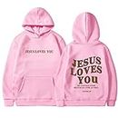 Generic Jesus Loves You Hoodie Christian Sweatshirt Long Sleeve For Women Jesus Gifts Pullover Tops Streetwear Gift Y2k Clothes Small Pink