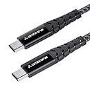 Ambrane Unbreakable 60W Fast Charging 1.5M Braided Type C to Type C Cable for Smartphones, Tablets, Laptops & other Type C devices, PD Technology, 480Mbps Data Sync (RCTT15, Black)
