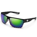 TOREGE Polarized Sports Sunglasses for Men and Women Cycling Running Golf Fishing Sunglasses TR26 (Black-Tortoise Frame &Ice Green Lens)