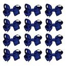 12pcs Girls Small Hair Bows Grosgrain Ribbon Boutique Bows Clip Bow Tie Lovely Colorful Barrettes Hairpins Hair Accessories for Kids Teens Party (4 Navy)
