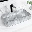 Tysun Vessel Sink Rectangular - 24'' x 14'' Modern Bathroom Rectangle Above Counter Gray Porcelain Ceramic Vessel Vanity Sink Art Basin with Pop-Up Drain