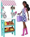 Barbie Farmers Market Playset, Barbie Doll (Brunette), Stand, Register, Vegetables, Bread, Cheese & Flowers, Great Gift for Ages 3 Years Old & Up