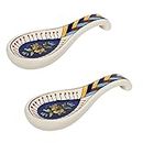 Amoorcart Ceramic Serving Spoon Rest Spatula Holder Keeper Rester Stand - for Kitchen Dining Table - While Cooking - Pack of 2 - Dishwasher Safe - 23cm Length - Blue Floral