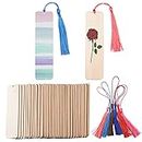 100 Pcs Wooden Blank Bookmarks and Tassels, 50 Pcs Unfinished Wood Book Marks with Holes and 50 Pcs Colorful Tassels, String Hanging Tags for DIY Crafts Wedding Birthday Ornaments Signet Pour Livre