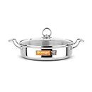 Orange Stainless Steel Triply Cook & Serve Stylish Fry Pan/Saute Pan/Kadai/Flat Pan 1.5 litres with Glass lid and Handles | 2.5mm Thickness | 20cm Diameter | Induction Cooktop Friendly | Steel