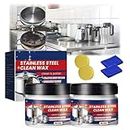 Stainless Steel Clean Wax, Magical Nano-Technology Stainless Steel Cleaning Paste, Powerful Cookware Cleaning Paste, Stainless Steel Cleaner for Appliances (2 Pcs)