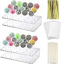 2 Packs Acrylic Lollipop Holder Acrylic Cake Pop Stand Display Cake Pop Holder 100PCS Lollipop Sticks 100PCS Clear Treats Bags and 100PCS Gold Metallic Twist Ties for Candy Cake Pop Making Tools