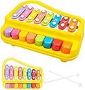 Hontral 2 in 1 Baby Piano Xylophone Toy for Toddlers 1-3 Years Old, 8 Multicolored Key Keyboard Xylophone Piano, Preschool Educational Musical Learning Instruments Toy for Baby Kids Girls Boys
