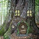 Meyas Miniature Fairy Gnome Home Window and Door, Garden Outdoor Statues Trees Decoration, Yard Art Sculpture, Patio Lawn Ornament Accessory Gift for Kids Wall Indoor Outdoor, Glow in The Dark