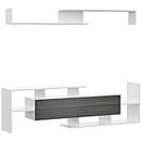 HOMCOM Modern TV Cabinet with Wall Shelf, TV Unit with Storage Shelf and Cabinet, for Wall-Mounted 65" TVs or Standing 40" TVs, White and Grey