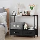 ETELI Black Nightstand with 2 Drawers 3 Tier Small Bed Side Table for Bedroom, Bedside Table with Fabric Bins, Open Storage Shelf for Living Room, Home Decor, Black