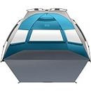 OutdoorMaster Pop Up 3-4 Person Beach Tent X-Large - Easy Setup, Portable Beach Shade Canopy Folding Sun Shelter with UPF 50+ UV Protection Removable Skylight Family Size - Ocracoke Coast