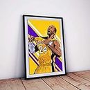 One click creations Kobe Bryant Basketball Framed Decorative Art Print Poster (Multicolour, 12 X 18 inch)
