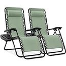 Best Choice Products Set of 2 Adjustable Steel Mesh Zero Gravity Lounge Chair Recliners w/Pillows and Cup Holder Trays - Sage Green
