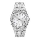 ICE STAR Men's Fully Iced Out 41mm Solitaire Bezel Arabic Diamond Watch, SILVER, mens-standard, Iced Out