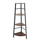 AZL1 Life Concept Industrial Corner Shelf, 4-Tier Bookcase, Storage Rack, Plant Stand for Home Office, Wood Look Accent Furniture with Metal Frame, Rustic Brown