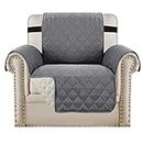 H.VERSAILTEX Reversible Chair Couch Covers for 1 Cushion Couch Sofa Water Resistant Chair Slipcover Quilted Chair Cover Super Anti-Slip Furniture Protectors for Dogs(Armchair, Light Grey/Beige)