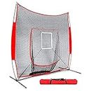 Baseball Practice Net, FOME 7x7ft Softball Practice Net with Strike Zone Portable Travel Tee for Hitting Pitching Training Practicing with Carry Bag Great for All Skill Levels