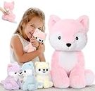 MaoGoLan Large Fox Plush Stuffed Animal,5 Pcs Stuffed Foxes Plush Toy Set,Giant Pink Mama Fox Toy with Babies for Kids