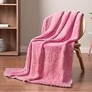 PAVILIA Pink Plush Throw Blanket for Couch, Sherpa Soft Cozy Blanket and Throw for Sofa Bed, Decorative Fur Fuzzy Warm Fleece Blanket, Lightweight Boho Home Decor All Season, 50x60