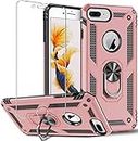 Folmeikat Compatible with iPhone 8 Plus,iPhone 7 Plus,iPhone 6s Plus/ 6 Plus Phone Case,Screen Protector 360 Degree Rotating Metal Ring Slim Shock Absorption Reinforced Corner 5.5"(Rose Gold)