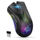 Wireless Gaming Mouse, VEGCOO Silent Click Gaming Mouse Wireless Rechargeable with 5 Lights Modes and 3 Level Adjustable DPI Built-in 400mah Lithium Battery for Laptop and Computer (Black)
