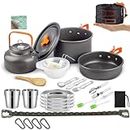 29pcs Camping Cookware Mess Kit - Non-Stick Pot and Pan Kettle Set with Stainless Steel Cups Plates Forks Knives Spoons, Camping Cooking Set for Camping, Outdoor Cooking and Picnic