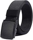 Men's Nylon Belt, Military Tactical Belts Breathable Webbing Canvas Belt with Plastic Buckle for Sports Outdoor Work (Black)
