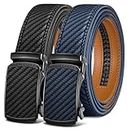 Men Belts 2 Pack,KEMISNAT Ratchet Sliding Belt Adjustable For Mens Dress Casual Pant Oxfords 1 3/8",Cut for Fit