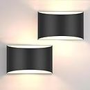 FOLKSMATE Modern LED Wall Sconces, 3000K Warm White Wall Lights Set of 2, 10W Up and Down Wall Mount Light, Matte Black Indoor Sconces Wall Lighting